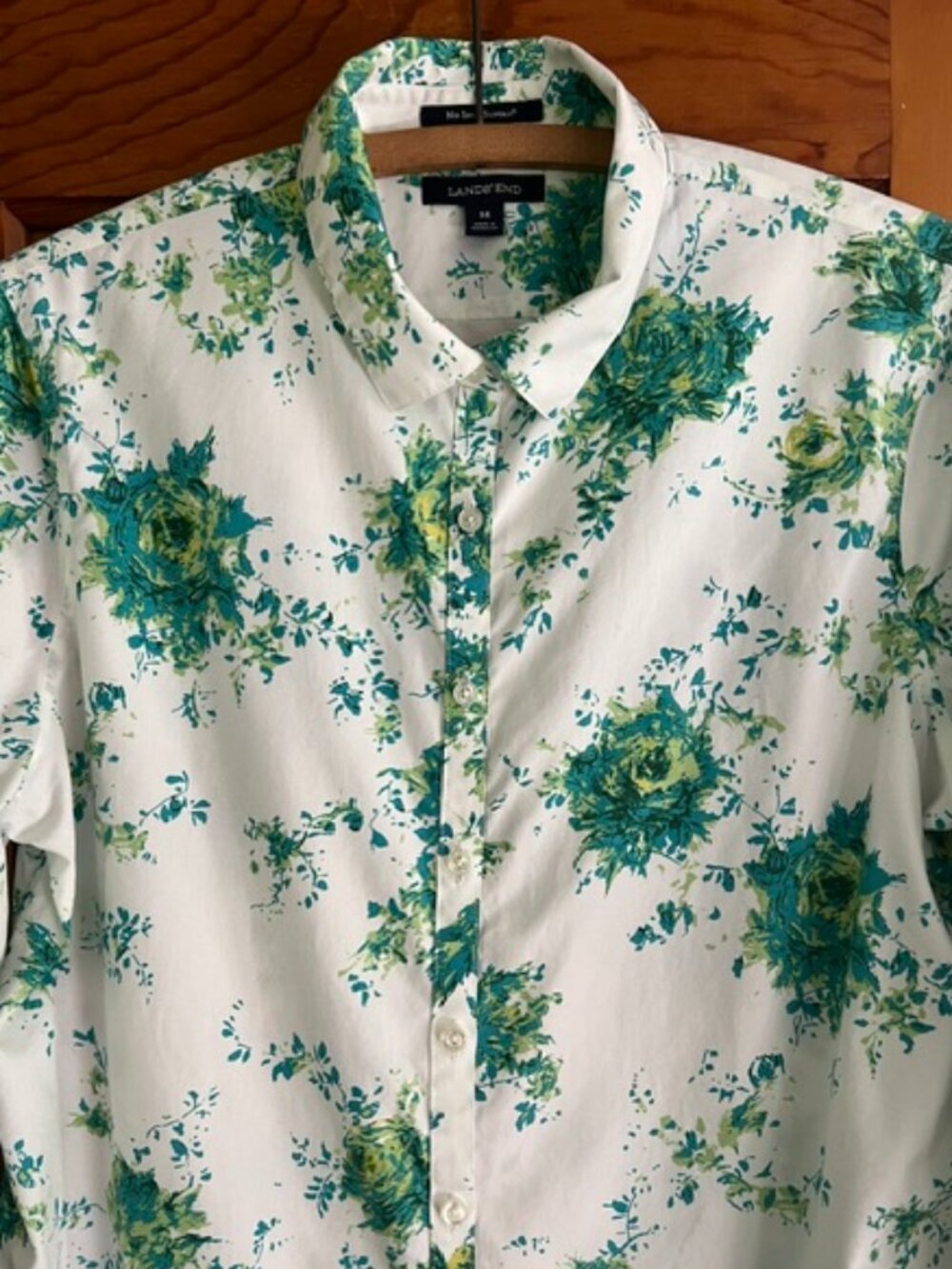 Lands' End No Iron Supima Lng-Slv Pure Cotton Floral Shirt Women's Size 14 - Picture 2 of 9